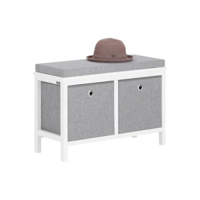 Image de SoBuy FSR81 HG Banc de Rangement avec 2 Paniers et Coussin Rembourré Coffre à Jouets Commode Chaussures Meuble d&#039;Entrée Blanc/Gris Lxlxh 70x30x50cm