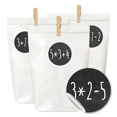 Image de Calendrier de l&#039;Avent à remplir et bricoler Set Complet 24 Sacs en Papier Blanc, Autocollants Chiffres Clips Bois Motif problèmes Maths Noir numéro 68