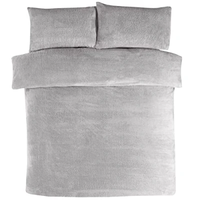 Image de Sleepdown Parure de lit en Polaire avec Housse Couette et taies d&#039;oreiller Chaude, Confortable, Super Douce Gris Polyester