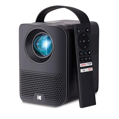 Image de KODAK FLIK HD9 Projecteur Intelligent Mini Film Portable intérieur et extérieur Noir avec Applications de Diffusion Android TV, Wi FI Bluetooth, Haut parleurs intégrés télécommande vocale