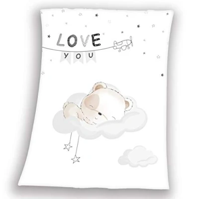 Image de Herding Couverture pour Bébés, Petit Ours Endormi, 75 x 100 cm, Polyester Tout Doux, Blanc