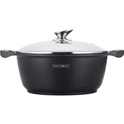 Image de Royalty Line, Casserole à revêtement en marbre de 30 cm + couvercle verre