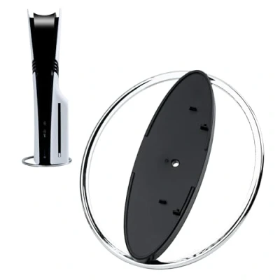 Image de Tolesum Support Vertical pour Consoles PS5 / Pro/PS5 Slim, de Bureau Universel à Base Ronde Verticale Toutes Les P5 Disc et Digital Editions Argent
