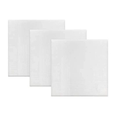 Image de Lot de 3 mouchoirs blancs avec bordure rayée satinée, 100 % coton, 40 x cm, blanc, taille unique