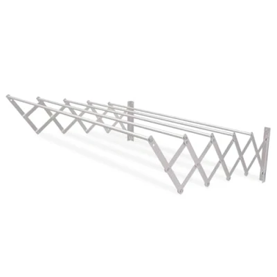 Image de Amig Étendoir à linge Rétractable Séchoir mural en Aluminium Sèche Pliable Corde Extensible Dimensions: 90 x 14 3 cm Finition Inox