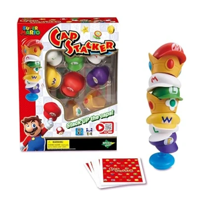 Image de EPOCH Games Super Mario Cap Stacker Jeu de Plateau, société et Jouet pour Enfants avec des Figurines dans l&#039;univers 7554