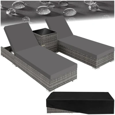 Image de TECTAKE Lot de 2 Bains soleil en duo au design luxueux 5 positions avec Cadre aluminium Housse protection inclus Gris