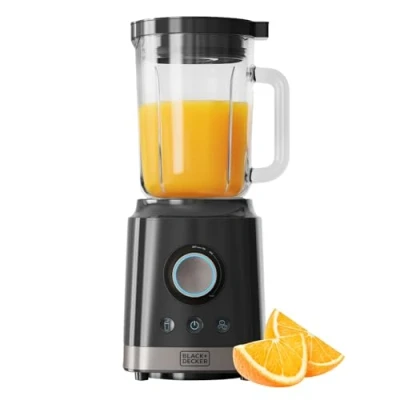 Image de Black+Decker Blender BXJB2000E 2000W Carafe en Verre 1,8L Lames Acier Inox Fonctions Turbo Smoothie Glace Pilée Système de Sécurité Pieds Antidérapants Bec Verseur