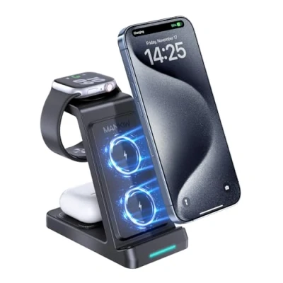 Image de MANKIW Station de Charge 3 en 1 pour iPhone 16/15/14/13/12/11/X, iWatch 10/9/8/7/6/5/4/3/2/SE, AirPods 4/3/2/Pro