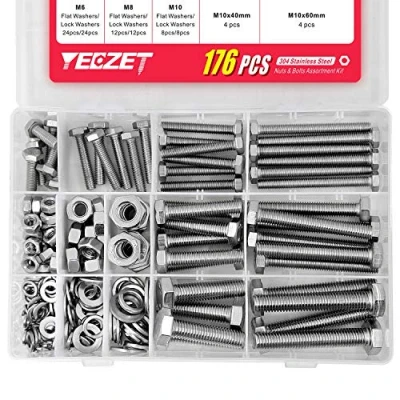 Image de YEEZET 304 Inox Boulons et écrous Rondelles Assortiment Kit M6 M8 M10 Industrie Machines Visserie Hexagonal