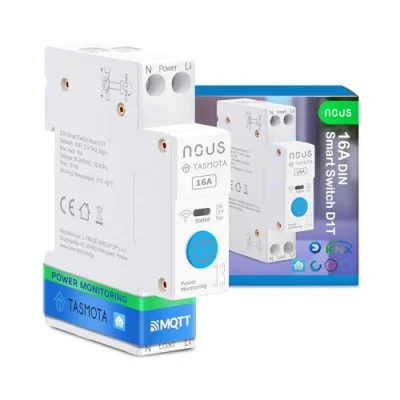 Image de Nous Interrupteur DIN intelligent 16 A avec Tasmota (ESP32), surveillance de l&#039;énergie, compatible MQTT, Home Assistant, mat, commande vocale Alexa, Google Assistant