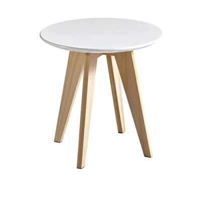 Image de Table Basse Ronde en Bois Style Scandinave Blanc au Design Epuré et Elégant pour Salon Format 40 * CM Produit Durable