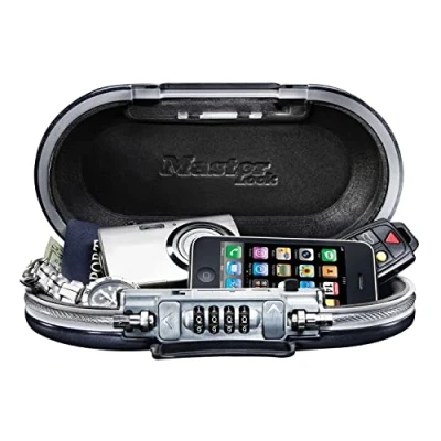 Image de MASTER LOCK Mini Coffre fort Portable [Avec Câble] [Combinaison] [Noir] 5900EURD Assurez la sécurité de vos biens lorsque vous êtes en déplacement