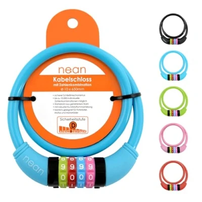 Image de Nean câble antivol pour vélo enfant à combinaison de chiffres, multicolore, 10 x 650 mm (bleu)