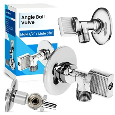 Image de Robinet d&#039;Angle a Bille Chromé Laiton Lave linge vaisselle Réglage Conduites d&#039;Eau Froide Chaude Raccord à Visser Capuchon Vis (1/2&#039;&#039;x 3/8&#039;&#039; FM)