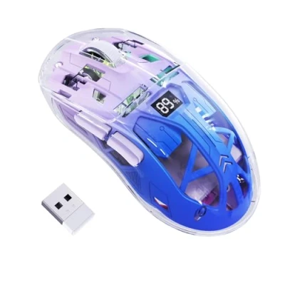 Image de FREEWOLF Souris De Jeu Sans Fil A2, Pc Double Mode 2,4 G/Bluetooth, Rvb Avec Écran d&#039;Affichage Batterie, Coque Transparente, Pixart 3212 4000DPI, pour Win/MAC,Violet Crépuscule