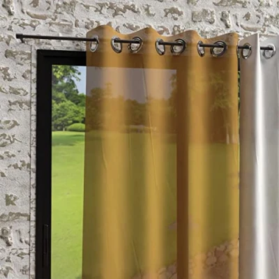 Image de Soleil d&#039;ocre, Bohème Voile à Oeillets, Effet froissé, Moutarde, 135x250 cm