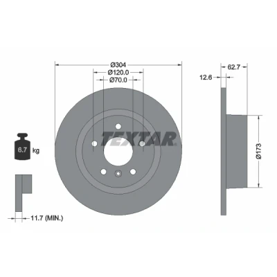 Image de TEXTAR PRO 92095203 Disque de frein 304 12,6 05/06 120 plein revêtu sans boulon fix roue, moyeu roue LAND ROVER: Range Rover 3