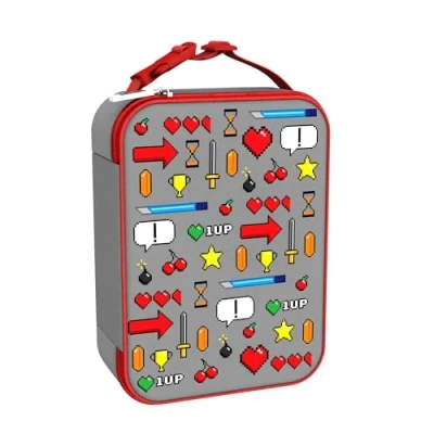 Image de ION8 Sac à Déjeuner Isotherme, Fermeture éclair 3 côtés, Poche pour bouteilles, Lavable, Polyester, Imprimé Jeux Vidéo