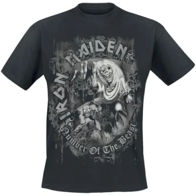Image de Iron Maiden Number of The Beast Grey Tone Homme T Shirt Manches Courtes Noir L