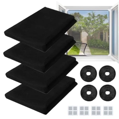 Image de 4 Pièces Moustiquaire Fenêtre Écran Filet Insecte 1.5 X 1.3m Fly Bug Mosquito Protection D&#039;écran en Maille avec Auto Rubans Adhésifs et Patchs de Réparation