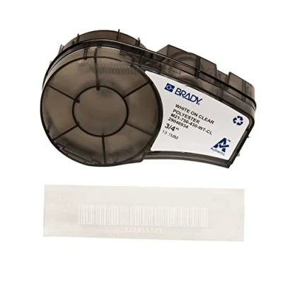 Image de Brady (M21 750 430 WT CL) Ruban en polyester pour étiqueteuses BMP21 PLUS, LAB et 19.05 mm x 6.40 m Blanc sur transparent