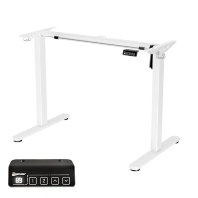 Image de ERGOMAKER Cadre de Bureau, réglable en Hauteur électriquement avec Fonction mémoire et démarrage/arrêt progressif, télescope Double (Blanche)