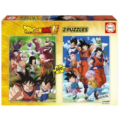 Image de Educa Dragon Ball 2 Puzzles emballent avec 500 pièces chacun. Mesure: 34 x 48 cm. Contient Environ de la Colle Fix Puzzle. À partir 11 Ans (19915)