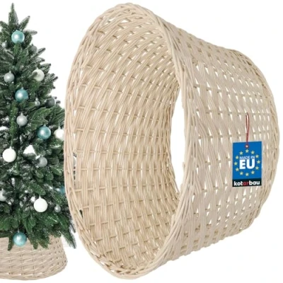 Image de KOTARBAU® Panier de Sapin Noël Ø 60 cm Housse pour en Osier Support rotin Naturel Cache Pied Noel Jupe