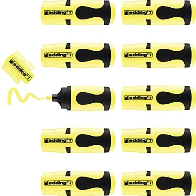 Image de edding 7 Mini surligneur jaune pastel 10 surligneurs pointe biseautée 1 3 mm petits aux couleurs tendance pour les bullet journals, l&#039;école, l&#039;université ou le bureau