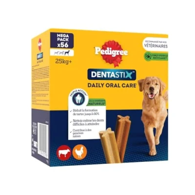 Image de PEDIGREE DENTASTIX Sticks Dentaires pour Grand Chien +25kg 56 Bâtonnets à Mâcher (Lot de 8 Sachets 7 Friandises) Hygiène Bucco dentaire, Scientifiquement Prouvé, Nettoyage au Quotidien