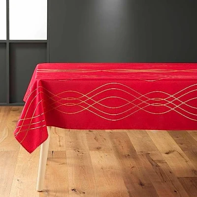Image de douceur d&#039;intérieur, Nappe Rectangle (150 x 300 cm) Elona Rouge/Or, Polyester Imprimé Métallisé