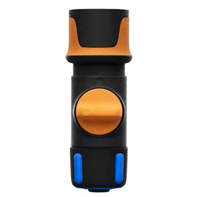 Image de Fiskars Raccord de Tuyau, avec valve ON/OFF, Points contact SoftGrip, Taille universelle, Ø 1,3 1,5 cm (1/2 5/8&#039;&#039;), 65 g, Noir/Orange/Bleu, 1027086
