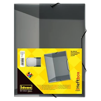 Image de Idena 225404 Boîte à classeurs pour DIN A4 avec élastique, en PP, hauteur de remplissage 3,5 cm, noir translucide, 1 pièce