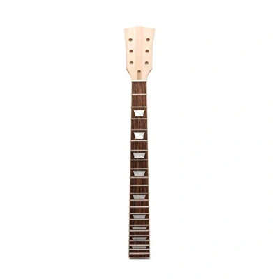 Image de Alnicov manche de guitare électrique à monter soi même, en érable 22 frettes, touche palissandre avec incrustation points trapézoïdaux blancs pour guitares Gibson LP