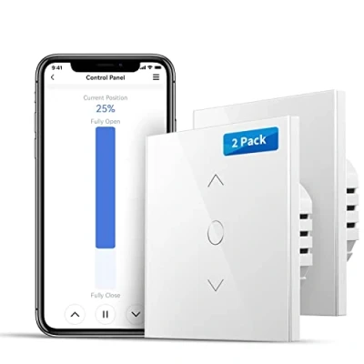Image de Interrupteur Volet Roulant Connecté (FIL NEUTRE REQUIS), 2 Interrupteurs de Rideau Compatible avec Alexa, Google Home et SmartThings, Contrôle Pourcentage, Commande Vocale à Distance