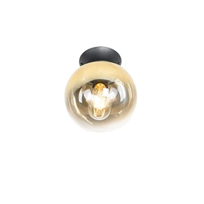 Image de Qazqa pallon Plafonnier 1 lumière Ø 20 cm Noir et Or Art Deco éclairage intérieur Salon I Chambre Cuisine Salle à manger