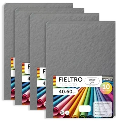 Image de m office Feutrine Loisir Créatif, de Couleurs, Douce et Flexible, Matériau pour Couture, Tissus Patchwork, Idéale Projets DIY, Artisanat ou Décoration, 40x60cm (Gris, 40 pcs)