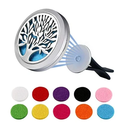 Image de Vicloon Diffuseur Voiture,Huile Essentielle pour Voiture Huiles Acier Inoxydable, Aromathérapie Médaillon Puissant Aimant, Désodorisant D&#039;huiles avec 10 Feutre de Remplacement