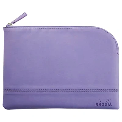 Image de RHODIA 116639C Pochette Zippée en Simili Cuir Iris Taille M (16 x 22 cm) Coutures Véritables Intérieur Tissu Orange Rangement Documents, Petites Fournitures