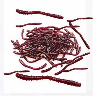 Image de Senven Ver Terre Artificiel, Biomimetic Soft Silicone Appâts La Pêche Leurres Simulation vers Rouges en Plastique Vert Environnement Fort Tentation Appât Faux Red Worm 150Pcs