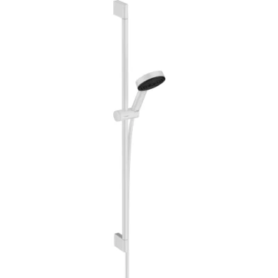 Image de Hansgrohe, blanc mat, économie d&#039;eau Pulsify Select S, ensemble, pommeau (EcoSmart) avec 3 types de jet (Relaxation), barre 90cm, flexible douche 1,60m, 24171700, 0,90m set