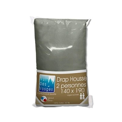 Image de Nuit des Vosges Cotoval Drap Housse Coton Anthracite 140 x 190 cm