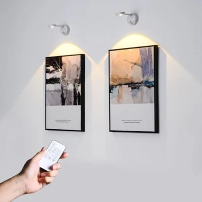 Image de Vicloon Applique Murale Interieure, Lampe à Capteur LED, 2pcs Rechargeable USB, 3 Modes d&#039;éclairage Températures, Télécommande Minuterie, pour Chambres Armoires Expositions