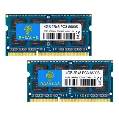 Image de Rasalas PC3 8500 8GB Kit (2x4GB) DDR3 1066MHz Sodimm 2RX8 1066 MHz 8500S 1.5V CL7 RAM Memory for Laptop
