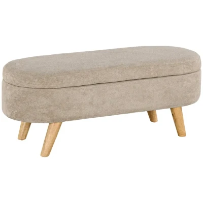 Image de HOMCOM Banc Banquette Bout de lit Coffre Rangement 2 en 1 Tissu avec Pieds Bois 110l x 40P 43H cm Beige