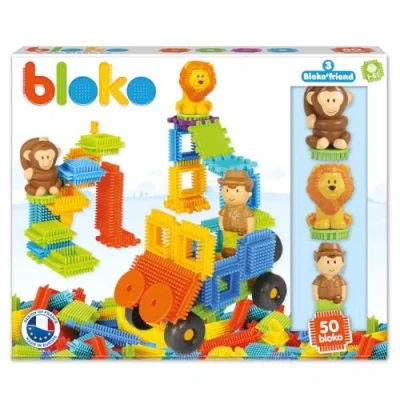 Image de BLOKO Coffret de 50 3 figurines 3D Ferme, 503622, Vert, Bleu, Jaune, Orange, Violet, Rose