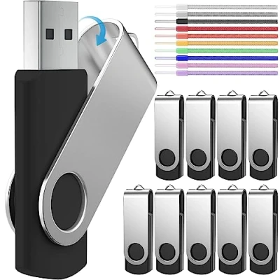 Image de FEBNISCTE 8Go Cle USB Lot de 10 Disque Flash Clef 8 Go Petite Capacité Pièce Rotatif Pendrives Noir Clé 2.0 Mémoire Stick avec Cordes by