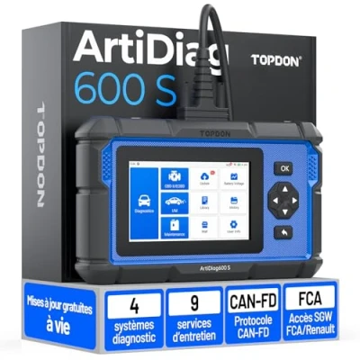 Image de TOPDON ArtiDiag600S Valise Diagnostic Auto OBD2, Outil Voiture pour 4 Systèmes, 8 Fonctions de Réinitialisation sur Huile/Frein/SAS/BMS/ABS/DPF/TPMS/Accélérateur, OBD2 Complètes