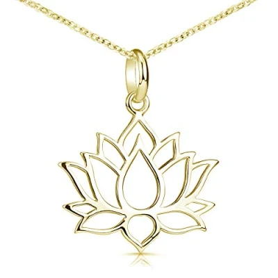 Image de Materia KA 69 Gold Pendentif fleur de lotus doré en Argent sterling 925 plaqué or avec chaîne,